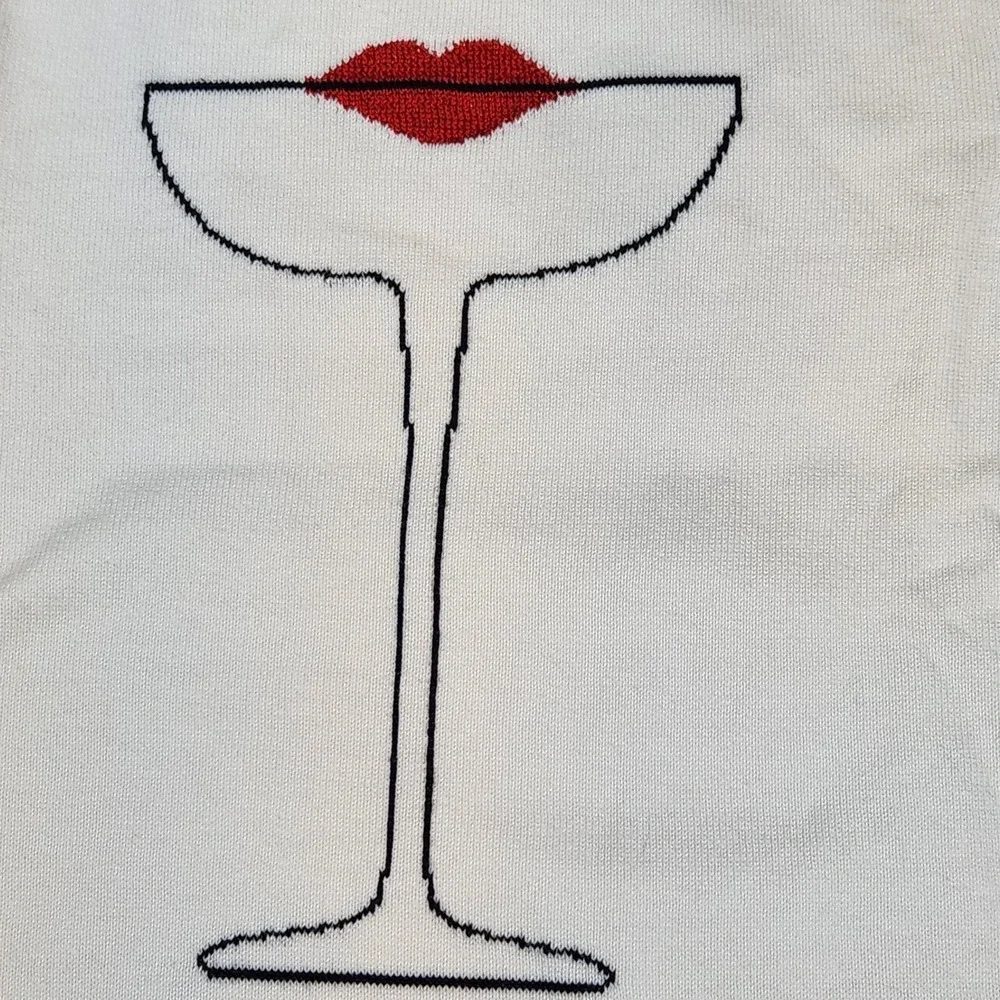Kate Spade‎ New York Cocktail Kiss Martini Sweater Cream Red Lips XXS NWOT